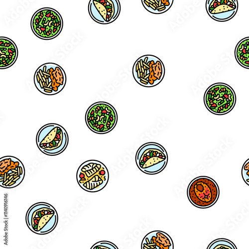fish dishes vector seamless pattern thin line illustration