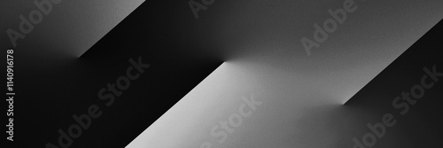 Black white dark gray silver modern abstract background. Geometric shape. Line stripe corner 3d shadow. Gradient. Metal metallic. Brushed matte. Business technology. Wide banner. Panoramic. Minimal. photo