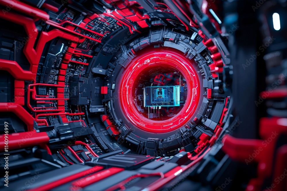 Fototapeta premium A contemporary illustration showing an internet connection, featuring an abstract science and technology graphic design. It's captured with lifelike detail, as if shot by an HD camera.