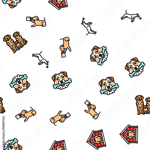 dog breeding genetics pedigree vector seamless pattern thin line illustration