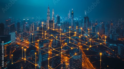 Wallpaper Mural Smart digital city with connection cyber security network reciprocity over the cityscape . future smart wireless digital city and social media networking systems that connects people within the city Torontodigital.ca