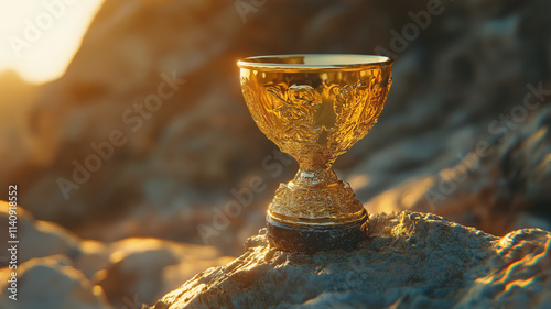 Golden trophy cup , winners golden cup. Created with Generative Ai technology. photo