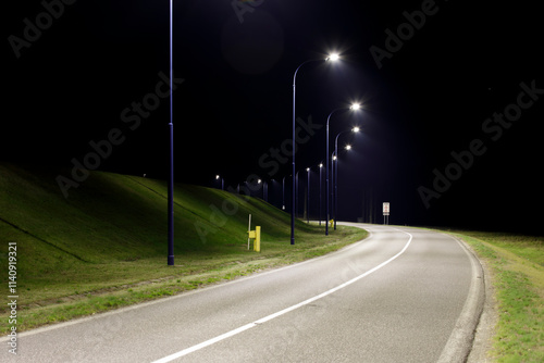 safety empty street with modern Led streetlights