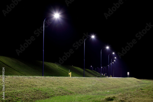 safety empty street with modern Led streetlights