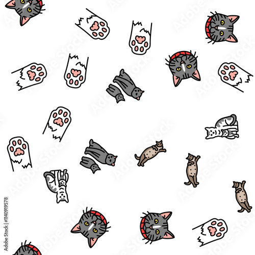 cat breeding genetics cattery vector seamless pattern thin line illustration