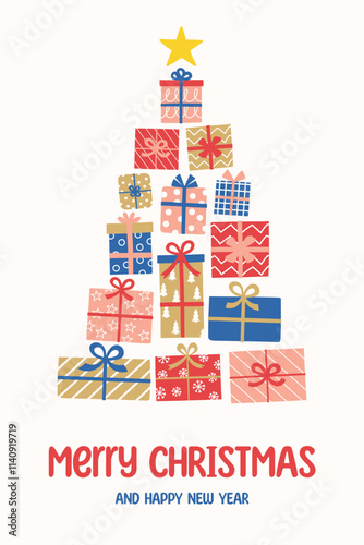 Christmas tree with presents. Vector illustration
