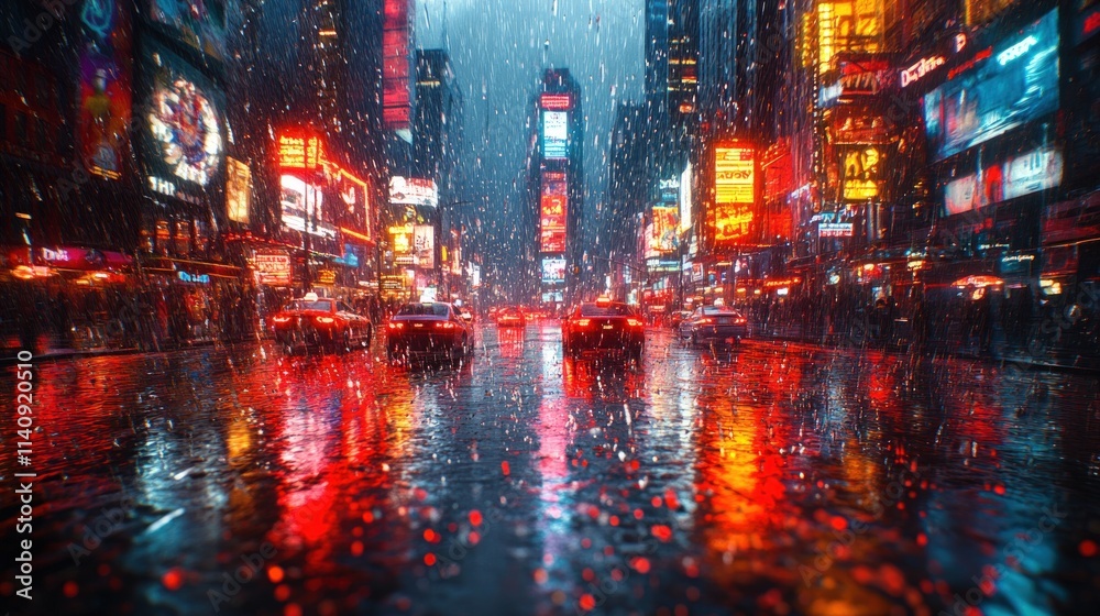 Rainy city night, neon lights, reflections. Rainy city night, neon lights, reflections.