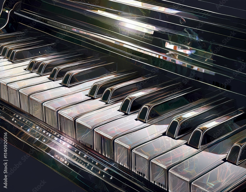 Obraz premium illustration of piano keys notes for your design on transparent piano keyboards various angles and views