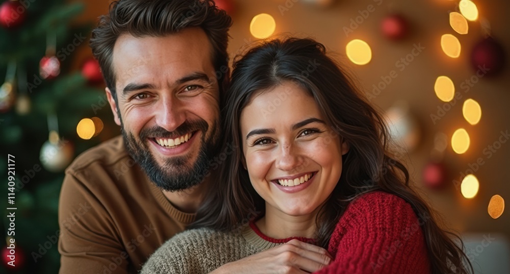 Joyful Couple Celebrating Christmas and New Year in a Festive Setting With Smiles and Holiday Spirit Joyful Couple Celebrating Christmas and New Year in a Festive Setting With Smiles and Holiday Spirit
