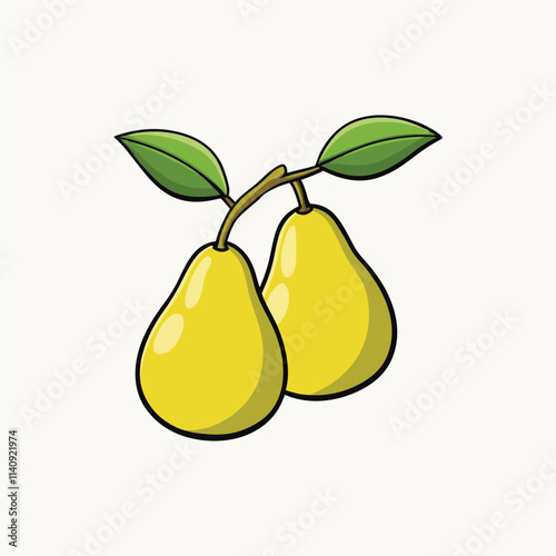 Simple vector illustration of ripe delicious green pear with green leaf, realistic green pear isolated on white background.