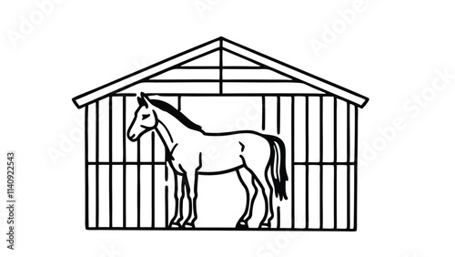 One line horses. Minimalism horse portrait and silhouette, stable animals single continuous line