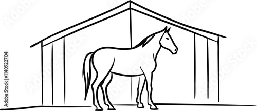 One line horses. Minimalism horse portrait and silhouette, stable animals single continuous line