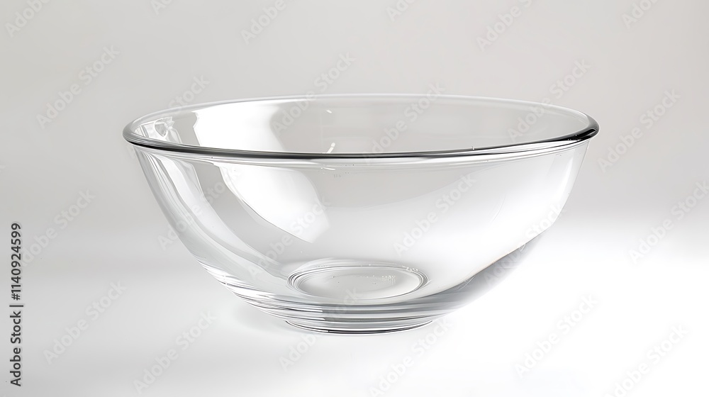 A large glass mixing bowl with a smooth surface on a white background A large glass mixing bowl with a smooth surface on a white background