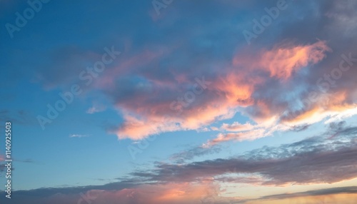 A scene of colorful clouds magically flowing over a blue sky, emitting colorful light.