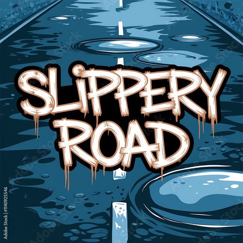 Slippery Road With Many Puddles Of Water photo