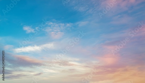 A scene of colorful clouds magically flowing over a blue sky, emitting colorful light.