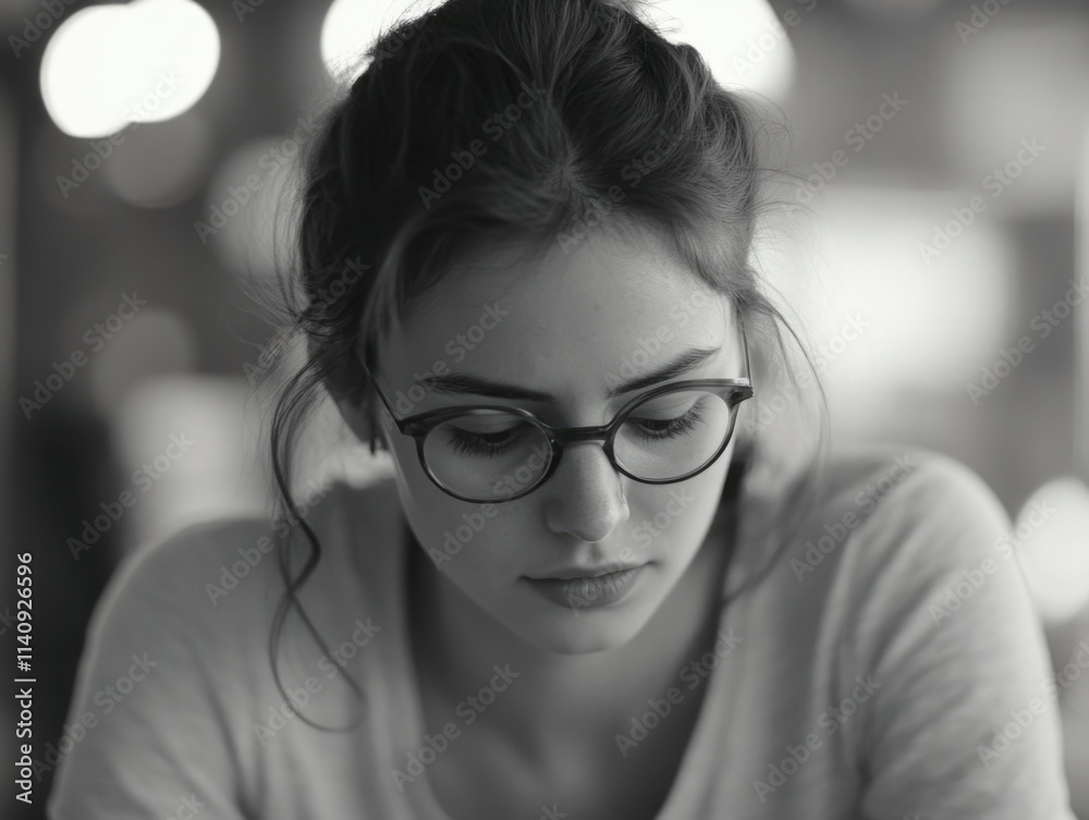 Contemplative Student with Glasses Contemplative Student with Glasses