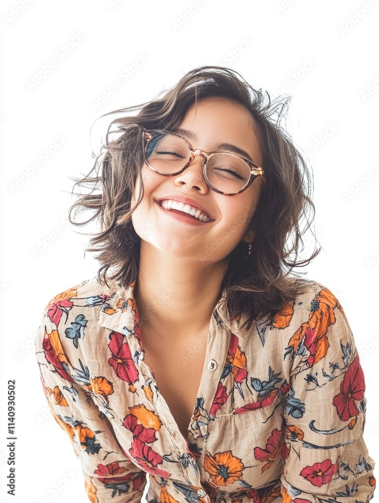 Obraz premium Woman with Short Hair Smiling at Camera