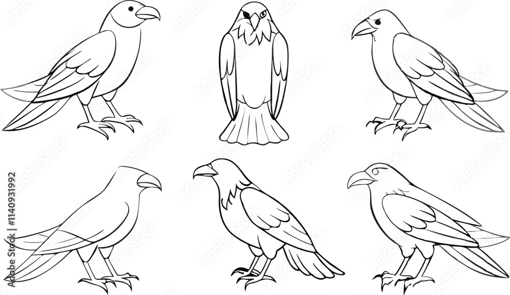 Raven bird or eagle line art hand drawn logo icon vector illustration collection Raven bird or eagle line art hand drawn logo icon vector illustration collection