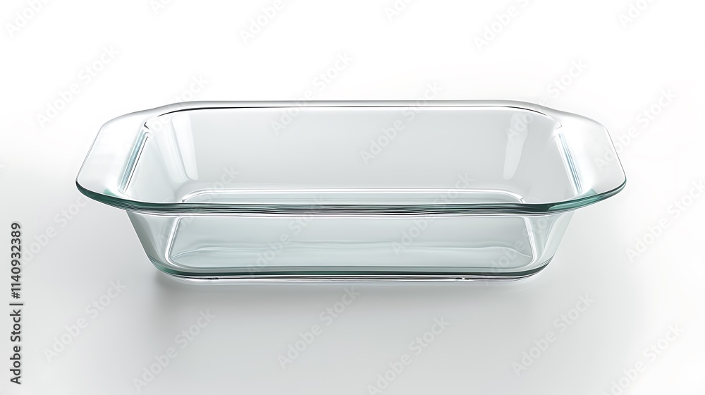 A rectangular glass baking dish with smooth edges on a white background A rectangular glass baking dish with smooth edges on a white background