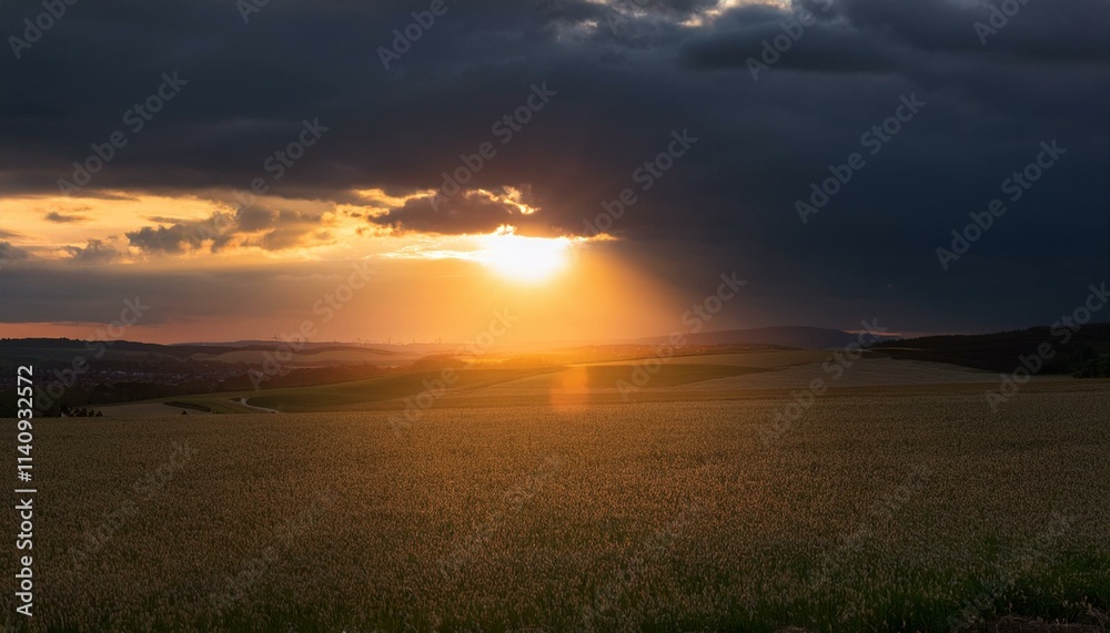 Intense sunlight beneath a stormy sky, a dramatic scene of light and dark Intense sunlight beneath a stormy sky, a dramatic scene of light and dark