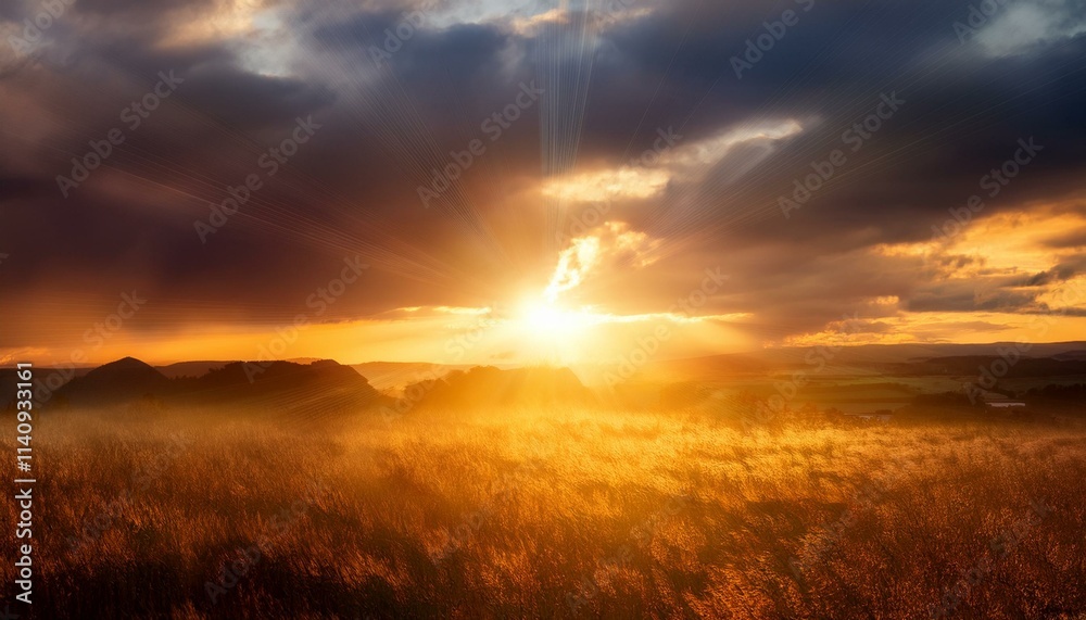 Intense sunlight beneath a stormy sky, a dramatic scene of light and dark Intense sunlight beneath a stormy sky, a dramatic scene of light and dark