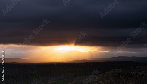 Intense sunlight beneath a stormy sky, a dramatic scene of light and dark