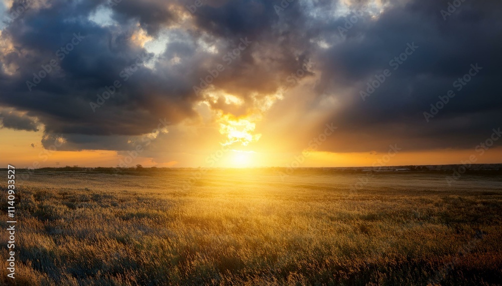 Intense sunlight beneath a stormy sky, a dramatic scene of light and dark Intense sunlight beneath a stormy sky, a dramatic scene of light and dark