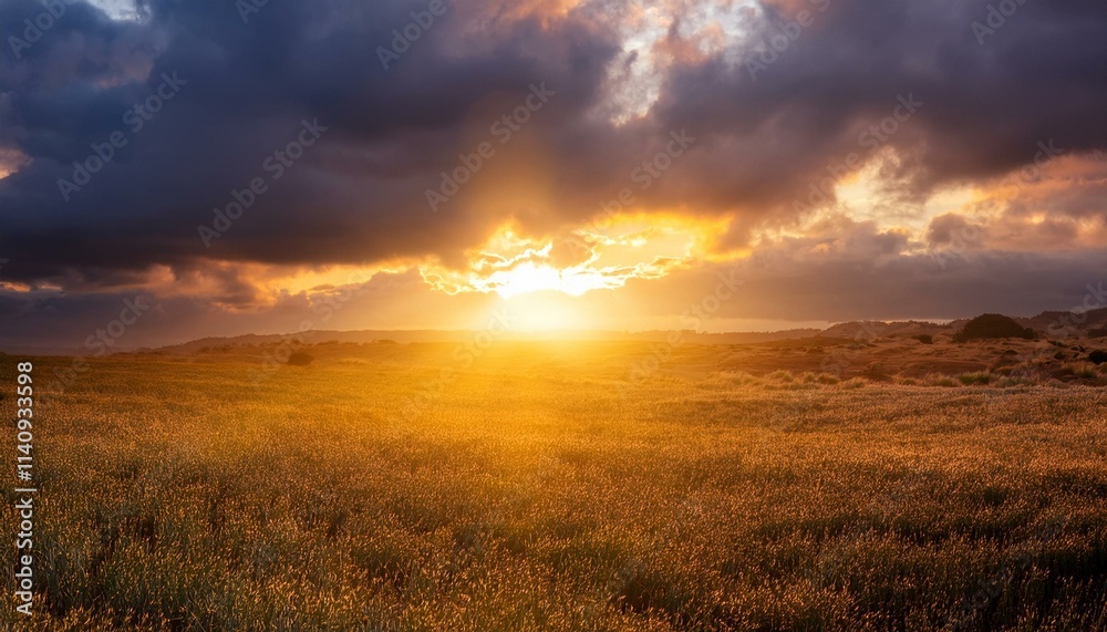 Intense sunlight beneath a stormy sky, a dramatic scene of light and dark Intense sunlight beneath a stormy sky, a dramatic scene of light and dark