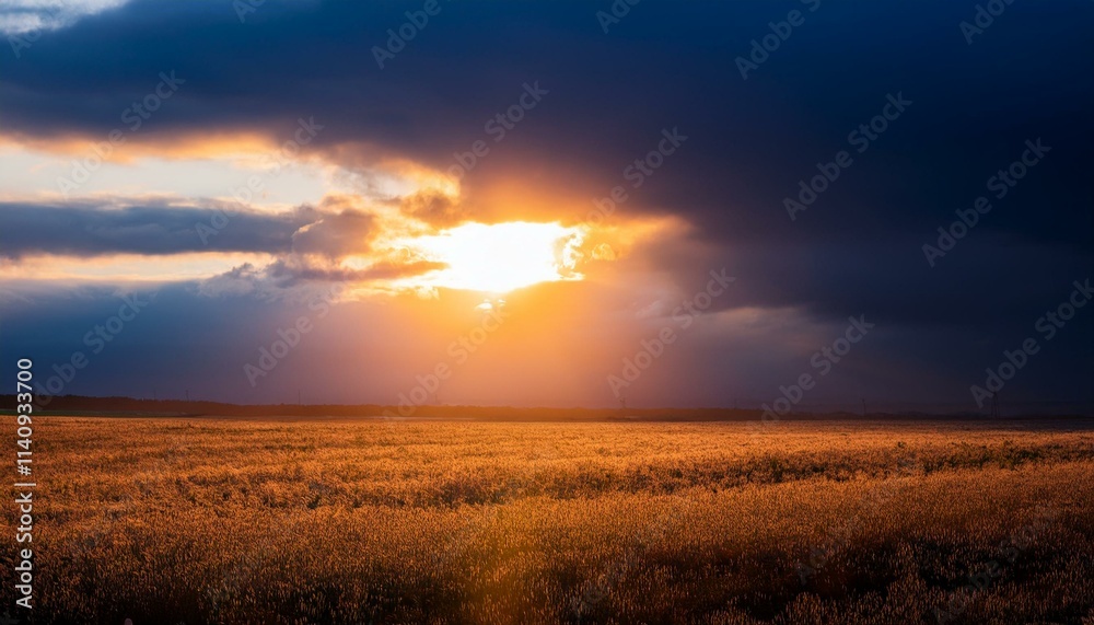 Intense sunlight beneath a stormy sky, a dramatic scene of light and dark Intense sunlight beneath a stormy sky, a dramatic scene of light and dark