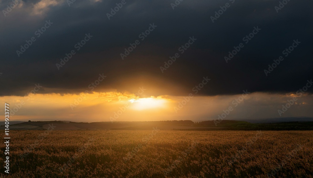 Intense sunlight beneath a stormy sky, a dramatic scene of light and dark Intense sunlight beneath a stormy sky, a dramatic scene of light and dark