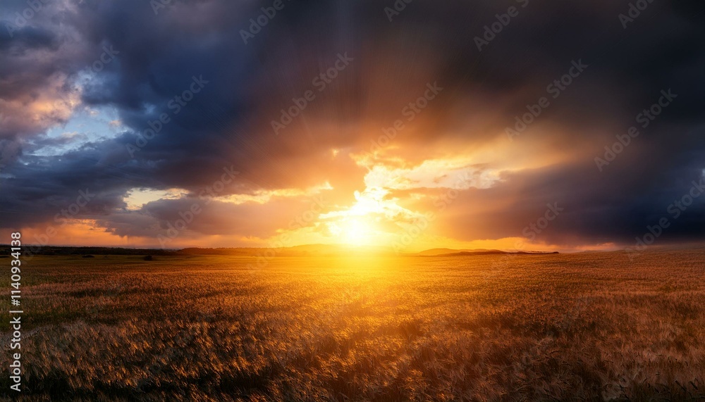 Intense sunlight beneath a stormy sky, a dramatic scene of light and dark Intense sunlight beneath a stormy sky, a dramatic scene of light and dark