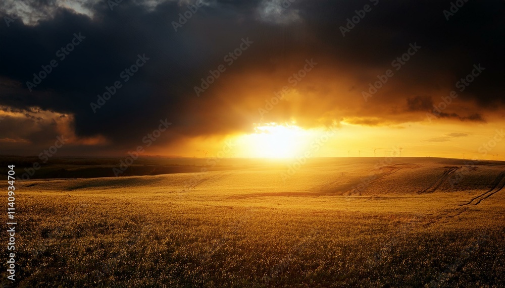 Intense sunlight beneath a stormy sky, a dramatic scene of light and dark Intense sunlight beneath a stormy sky, a dramatic scene of light and dark