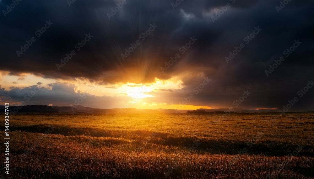 Intense sunlight beneath a stormy sky, a dramatic scene of light and dark Intense sunlight beneath a stormy sky, a dramatic scene of light and dark