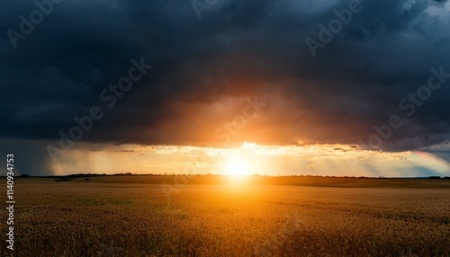 Intense sunlight beneath a stormy sky, a dramatic scene of light and dark