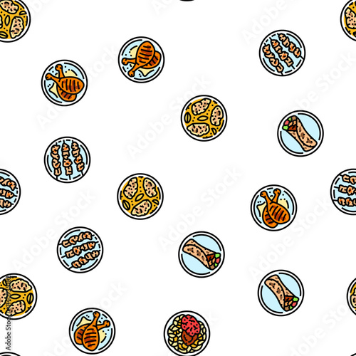 chicken dishes roast grilled vector seamless pattern thin line illustration