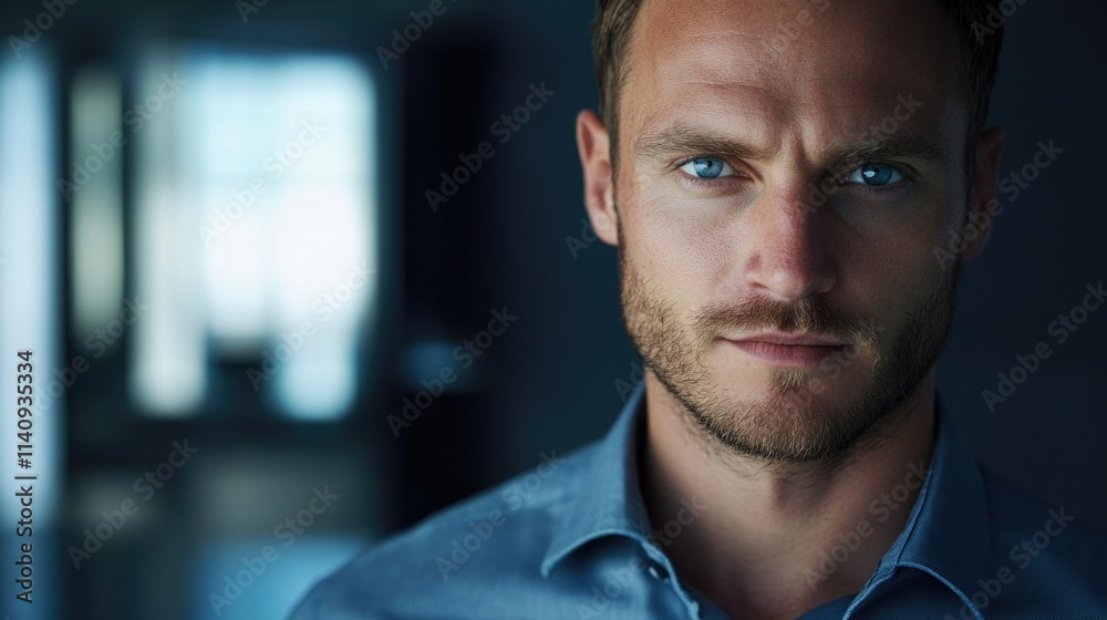 Intense Portrait of Bearded Man with Blue Eyes Intense Portrait of Bearded Man with Blue Eyes
