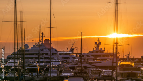 Beautiful sunrise over the harbor in Monaco timelapse. photo