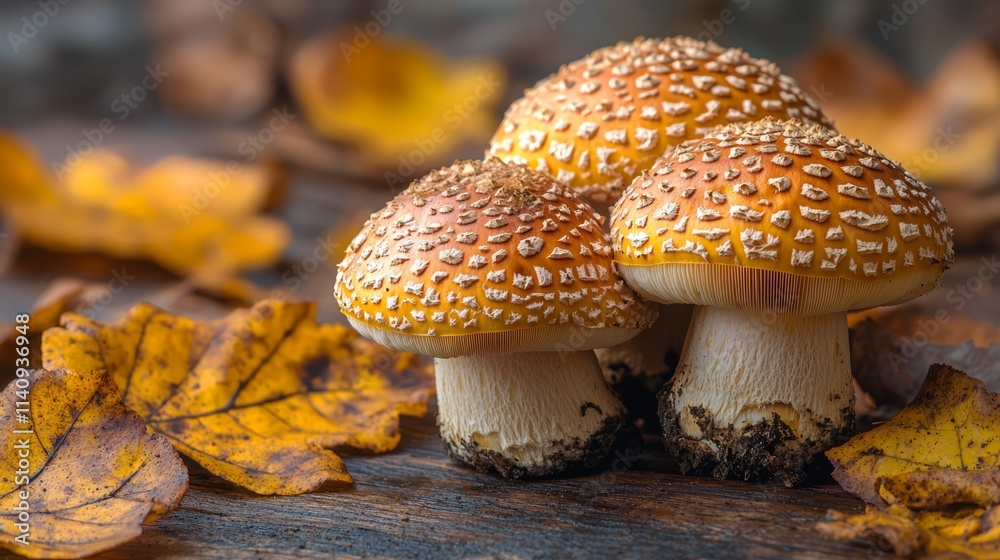 A group of mushrooms sitting on top of a wooden table A group of mushrooms sitting on top of a wooden table