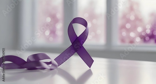 World cancer day inscription, purple awareness ribbon