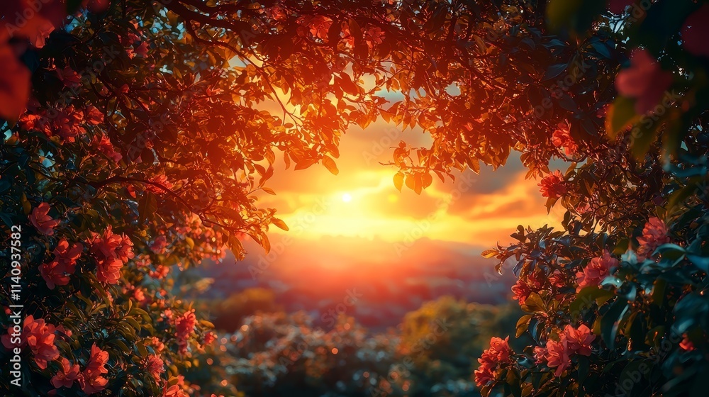 A view of the sun setting through the branches of a tree