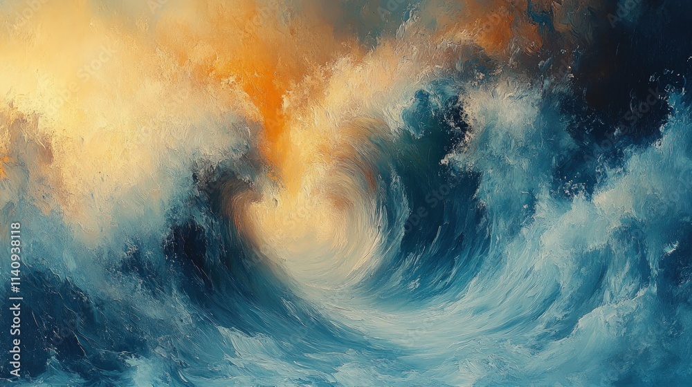 Fototapeta premium Abstract painting, swirling ocean waves, textured.