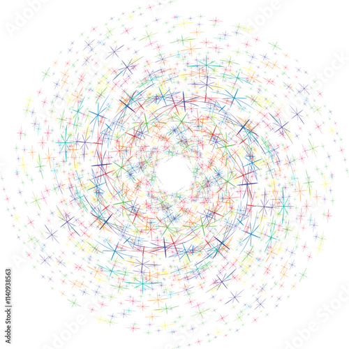 spiral with colored stars fading from inside to outside