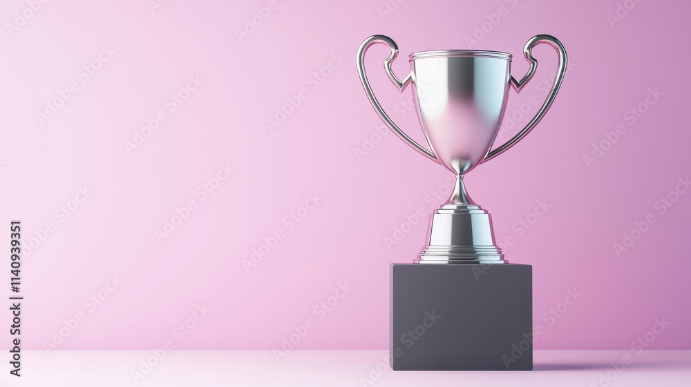 Shiny Silver Trophy on a Subtle Pink Background for Celebrations Shiny Silver Trophy on a Subtle Pink Background for Celebrations