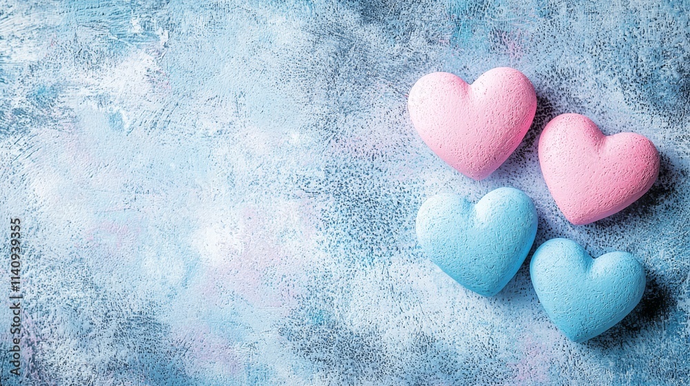 Three pink and blue hearts on a blue background Three pink and blue hearts on a blue background
