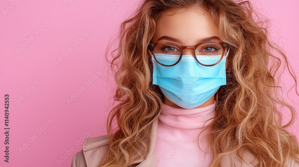 A woman wearing a face mask and glasses A woman wearing a face mask and glasses