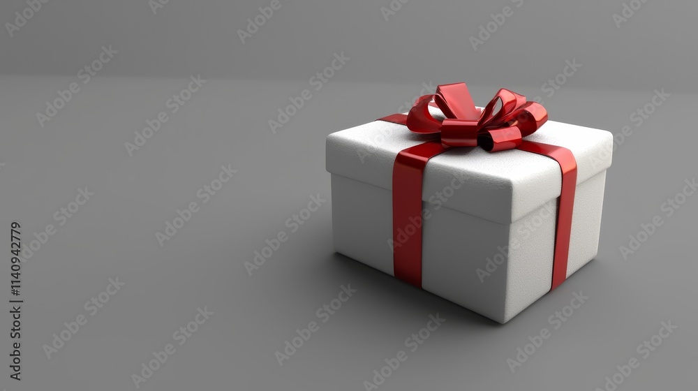 A white gift box with a red ribbon tied around it