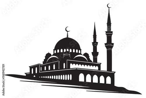 simple black mosque black silhouette color and white background
