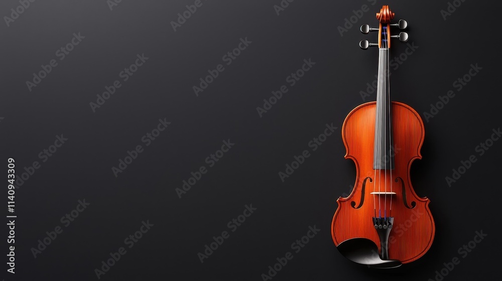 Fototapeta premium Elegant Wooden Violin Against a Dark Background for Musical Themes