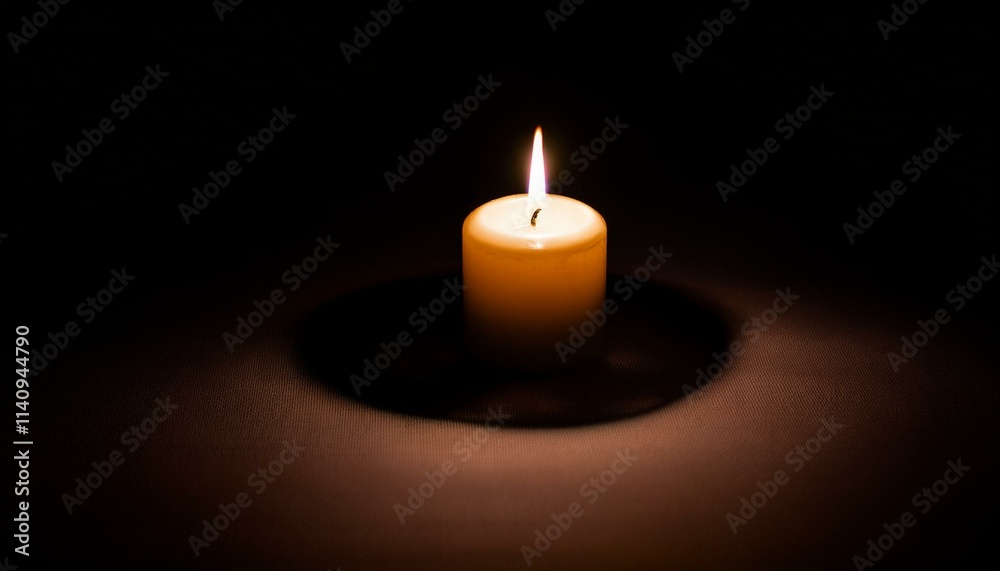A single candle glows brightly in pitch black darkness, casting long shadows all around. A single candle glows brightly in pitch black darkness, casting long shadows all around.